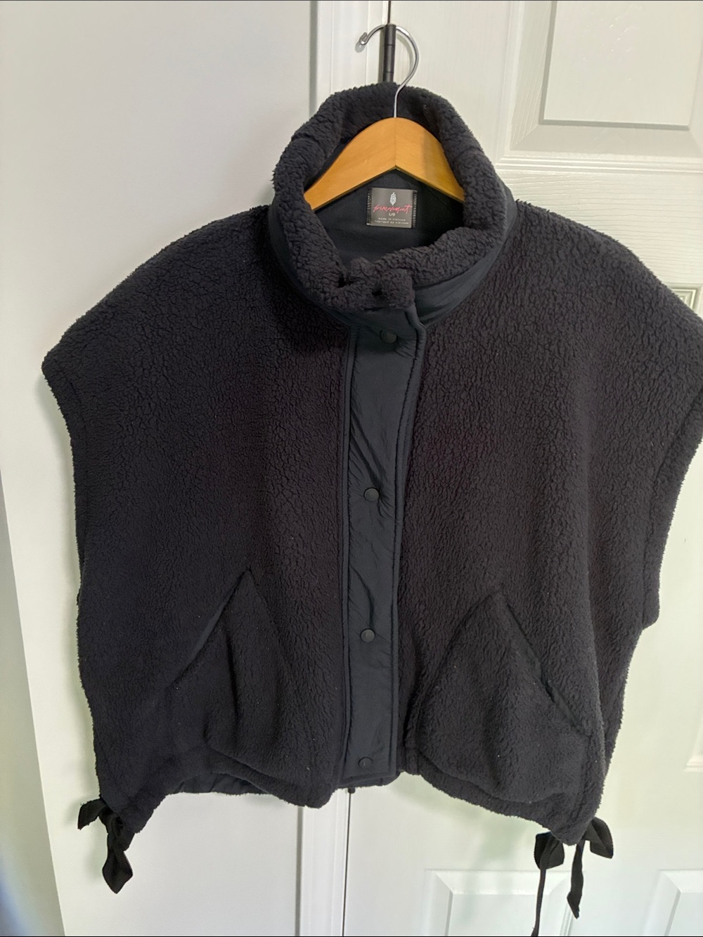 Free People Black Sherpa Snap-Front Vest